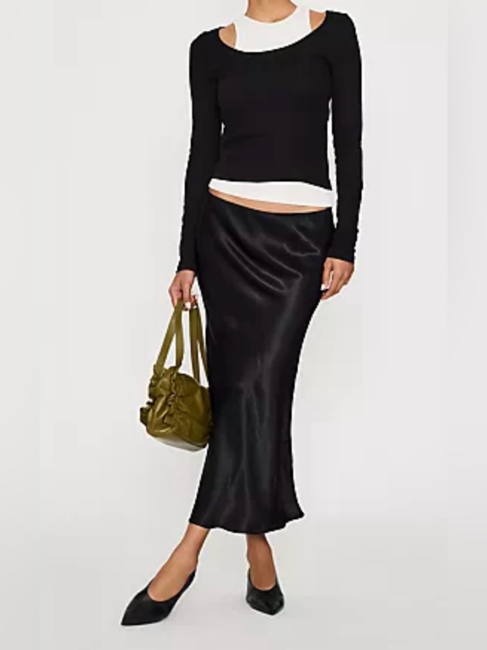 Sleek Black Satin Maxi Skirt